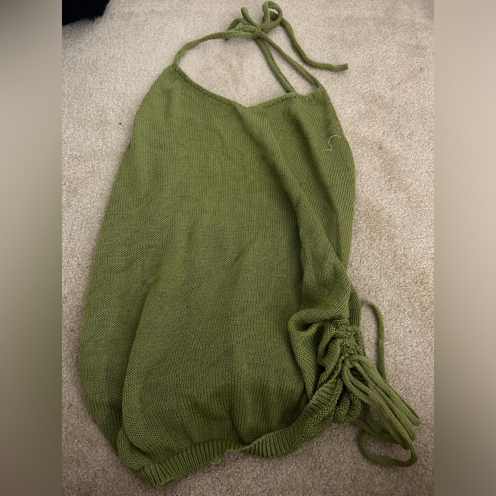 Shein Plain Knitted Drawstring Cover Up in Olive Green